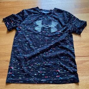 Under Armour Youth Large Black Multicolor Highlighter Shades Heatgear‎ Tee Shirt